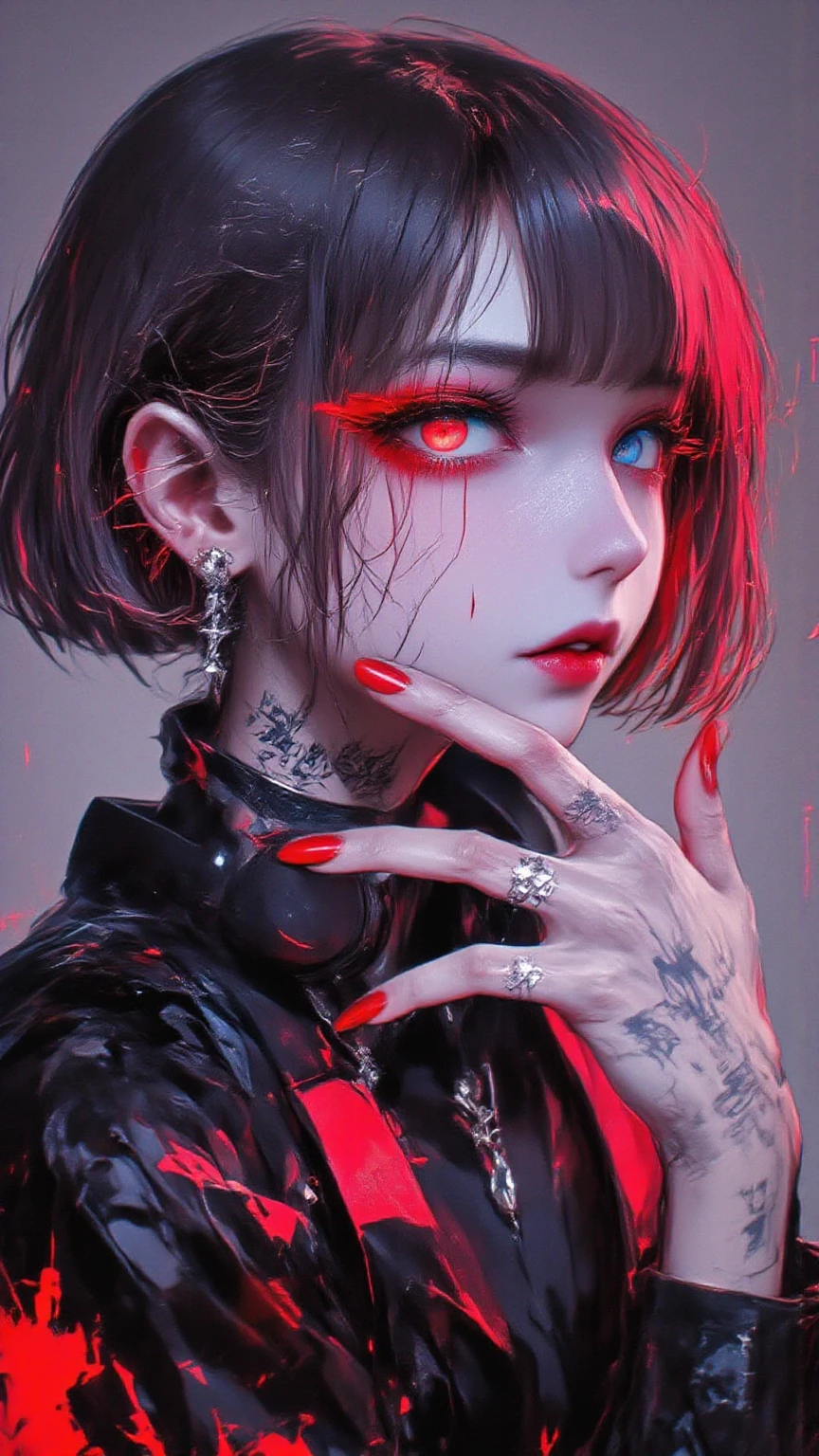 a close up of a woman with red paint on her face, detailed digital anime art, anime cyberpunk art, digital cyberpunk anime art, digital anime art, digital cyberpunk - anime art, gothic maiden anime girl, anime styled digital art, beautiful digital artwork, advanced anime digital art, cyberpunk anime art, cyberpunk anime girl, digital art on pixiv