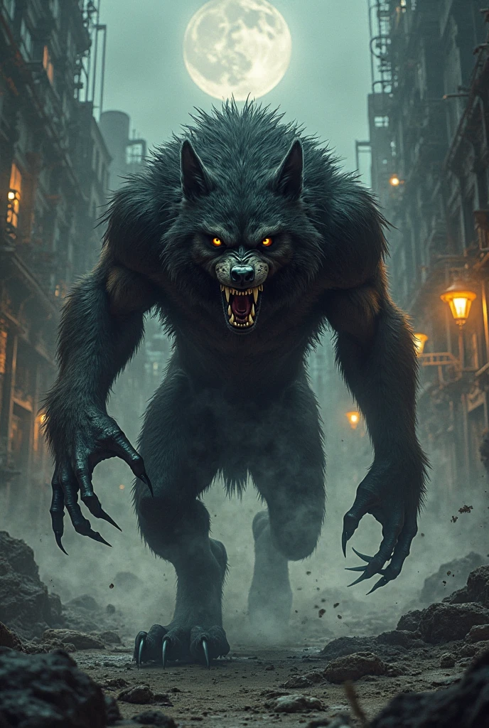 A black werewolf killing a demon with wings