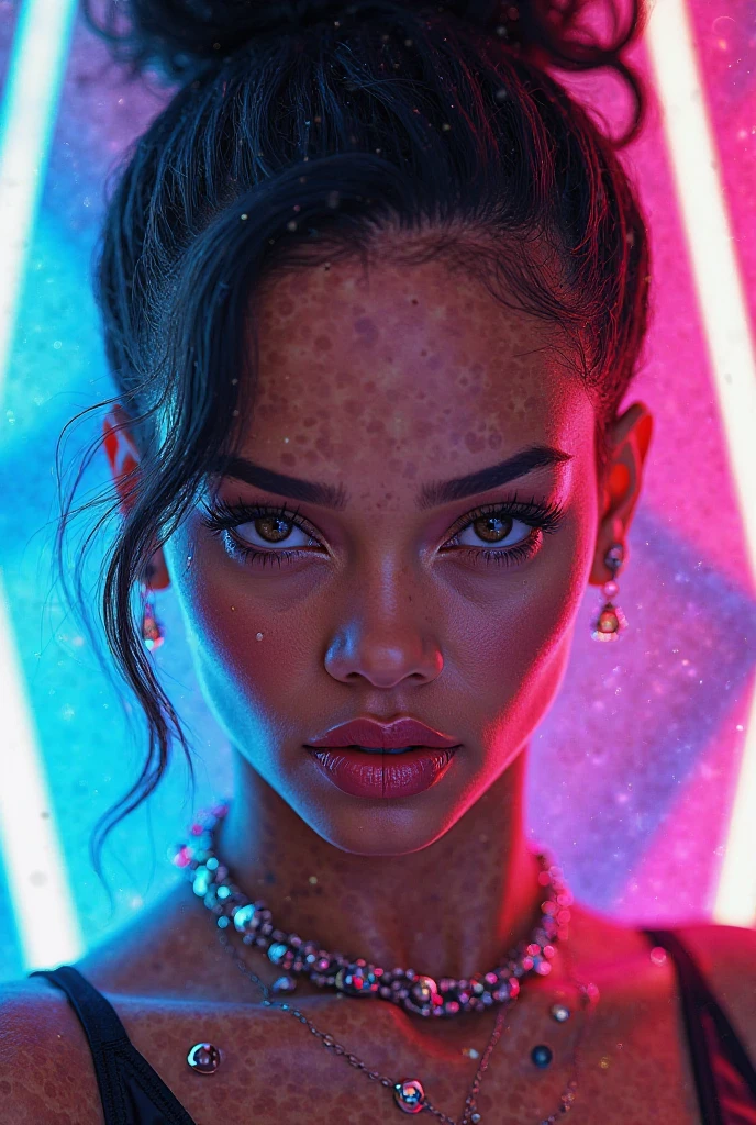 Zendaya amidst heavy thick gel rain, close up, glowing ebony black skin, clashing natural Elements swirling upon magical Rainbow colors tornado, photorealistic, hyperrealism, professional photography, DSLR, HDR, holographic emerging from 2D to 3D