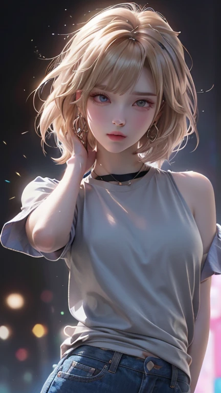 Sad girl,cry,darkness,Rain sky,。.。.。.。.。.。.。.。.。.。.。.。.。.。.。.。.。.。.。.。.。.。.3D,Upscale,hard disk,Blonde short,is crying,with his back turned