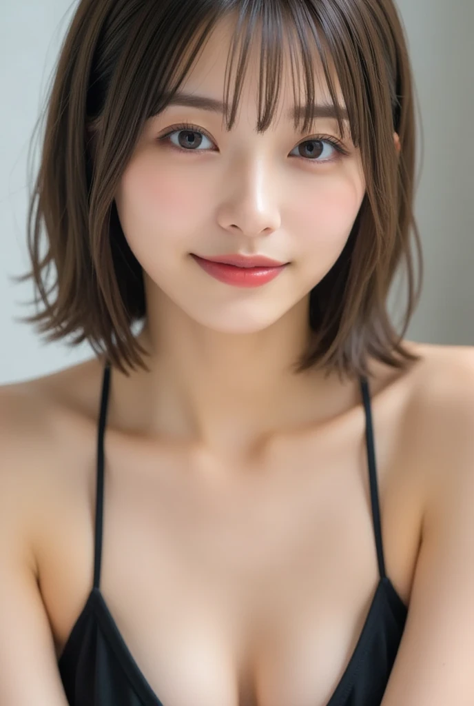 1 Girl,(Wearing colorful stage costumes:1.2),Very beautiful Japanese idol portraits,Face close-up,(RAW Photos,Highest quality),(Genuine,Genuineistic:1.4),(masterpiece),Very delicate and beautiful,Very detailed,2k wallpaper,wonderful,In detail,Very detailedな CG Unity 8k 壁紙,Very detailed,High resolution,Soft Light,Beautiful detailed girl,Very detailed eyes and face,Beautiful and sophisticated nose,Beautiful and beautiful eyes,Cinema Lighting,(Simple light color background:1.3),(short hair),(Bob),Complete Anatomy,Slender body,Small breasts,smile