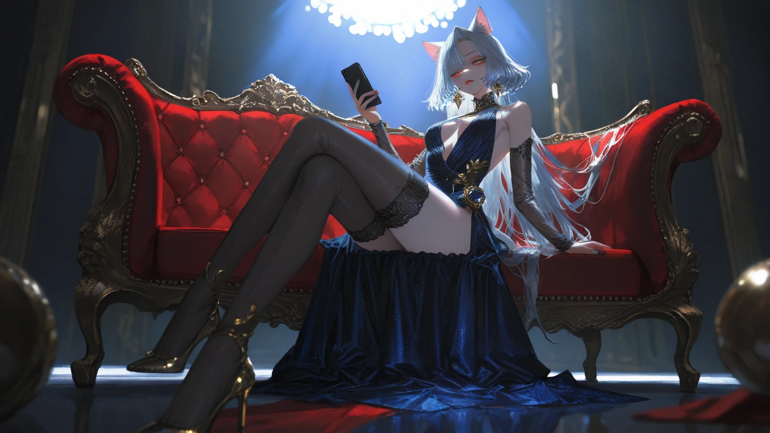 Evil queen, queen's cap, tails, wearing a bikini, purple eyeshadow, greeneyes, sitting down, beachfront, on a lawn chair, work of art, best qualityer