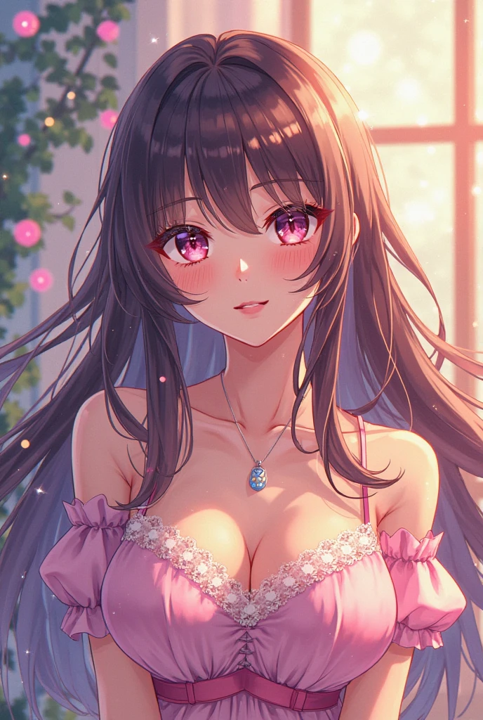 Miku from the anime quintuplets with bare chest and seductive smile looking at the viewer