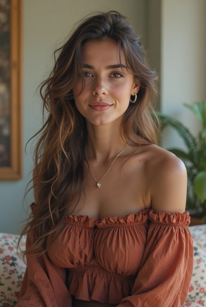 Photograph of 1 stunning 23-year-old girl , usando un vestido negro con aberturas , cabello moreno , up in the mountains, linda sonrisa en su rostro, imagen de retrato, staring at the camera , Plano medio, Spectacular lighting, splendid, (escote profundo), photo session, occidental, (Obra maestra), La mejor calidad, High resolution, Antecedentes extremadamente detallados, piel con poros, , Film Lighting Completed