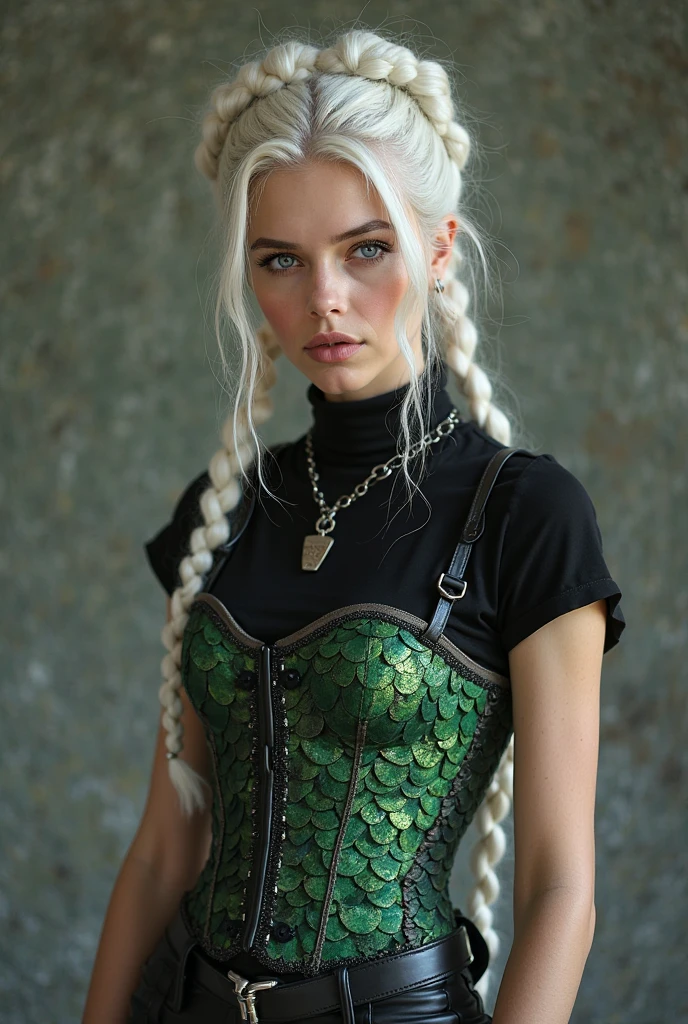 RAW, professional photograph, medium shot, photorealistic, hyper-realistic, ray tracing, super detail, UHD, 8k, female elf, twenty years old, goddess, gold jewelry, athletic body, soft facial features, braided hair, long hair, light blue hair, blue eyes, gothic style, dark dungeon, gothic architecture