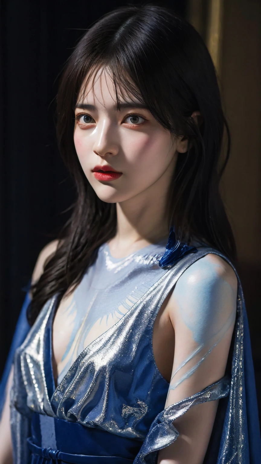 people々focus on。people物の最も輝く構図をリアルに表現する。((masterpiece))、(((Highest quality)))、((Ultra-detailed))、(Surreal)、(Highly detailed CG illustrations)、(Very delicate and beautiful)、masterpieceの少女、Highest quality、Realistic texture、Realistic Fabric、Here is a realistic illustration of a girl with realistic and super detailed eyes, centered on the front..。This is an absolute rule, And the next sentence describes the quality of the image:。 people類史上最も偉大な画家が比類のない美と出会う、犬火いちごの歴史の中で最も偉大なmasterpieceです, It depicts the most beautiful image of her life..。 Create amazing anime artworks that are currently trending with seaStation、Showcasing exquisite beauty and captivating aesthetics。30-year-old woman、(High Top Fade:1.3)、Hair length、Dark Theme、Calm tone、Calm colors、High contrast、(Natural skin texture、Hyperrealism、Soft Light、sharp)、High Contrast、((Cinematic、Pale blue and yellow:1.1))、(Calm colors、Dim color、Calm colors調:1.3)、Low saturation、(Hyper Detail:1.3)、(Light trails flying around in the background:1.2),Open chest,((Big Breasts:1.3)),Small earrings,Dark shading,Movie Scenes,(Hair as messy as in water:1.2),((Hair as messy as in water:1.5)),((Very strong winds:1.4)),((no gravity:1.2)),((Newly designed clothes and backgrounds:1.4)),(Ultra shiny metallic transparent blue and yellow:1.4), (Ultra shiny metallic transparent blue and yellow) , ((Portraiture:1.3)),((Portraiture:1.3)),((Portraiture:1.3)),Photos that make you feel the clear air, Dynamic Angle, From below, Dutch Angle, Back view