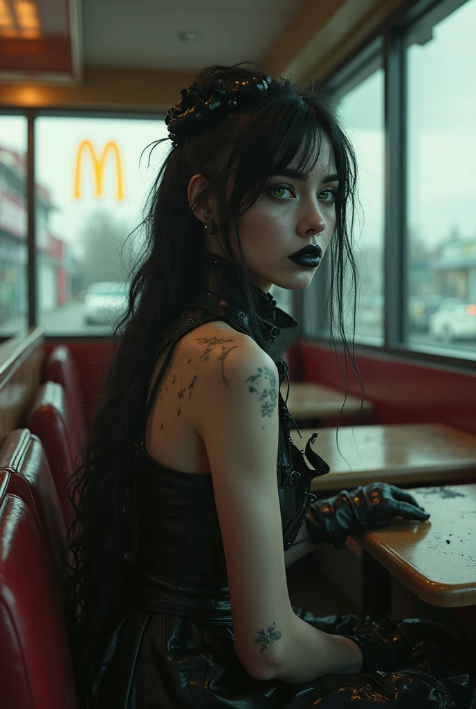 Goth girl in fast food uniform