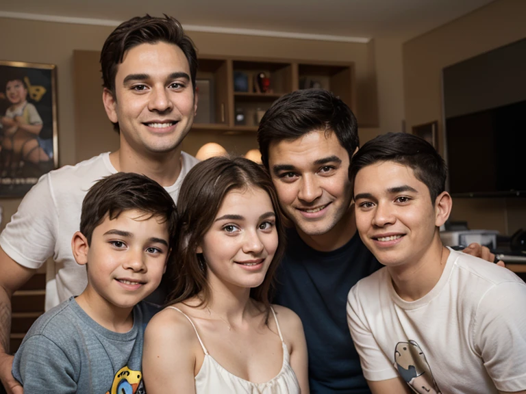 there are three children sitting on a couch with a man, by Nándor Katona, happy family, enes dirig, profile pic, david rios ferreira, caio santos, 4k post, 4 k post, profile image, Henry Alvim Correa, carmelo blandino, mateus 9 5, avatar image, ástor alexander