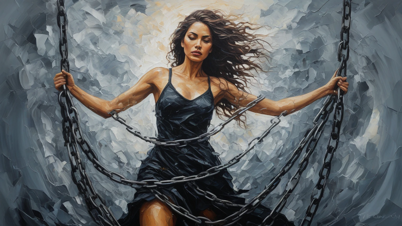 <lora:k3nk3lly:0.5>k3nk3lly woman tied up in bondage and chained to the front of a wooden ship oil painting