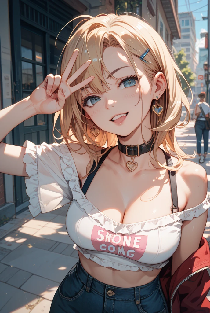 She is a beautiful, angelic girl. beautiful Japanese gyaru, Beautiful wavy blonde hair. Brown eyes. Big breasts, sexy expression, devilish smile,half-open mouth, sexy peeking tongue, she is holding a placard in her hand. The placard reads, "I am a sexual minority, is that a problem?", Half-open mouth, sexy tongue peeking out. Sexy outfit with great cleavage. She holds a white placard in her hand. A placard with nothing written on it. Upper body photo. Daytime. Lots of passersby. A great masterpiece. Super detailed image.High resolution, High-resolution model, masterpiece, 最高quality, quality, Ultra high definition,