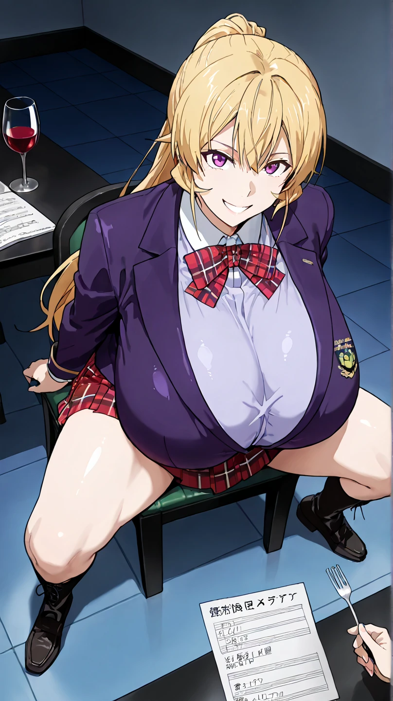 score_9, score_8_up, score_7_up, source_anime, KitagawaMarin, 1girl, ((obesse)), ((morbid obesity)), ((belly stuffed)), ((provocative)), ((very drunk)), ((staggers)), ((agitated)), ((provocative)), upper teeth only, multicolored hair, long hair, magenta eyes, ear piercing, earrings, pink nails, makeup, MarinSchool, bead bracelet, black choker, neck bell, ring, collared shirt, ((white shirt unbuttoned at the bottom)), short sleeves, blue necktie, plaid skirt, ((blue skirt)), ((shows her vagina)), tied shirt, looking at viewer, ((has a stomach ache)), ((shows her naked breasts)), a person looks at her