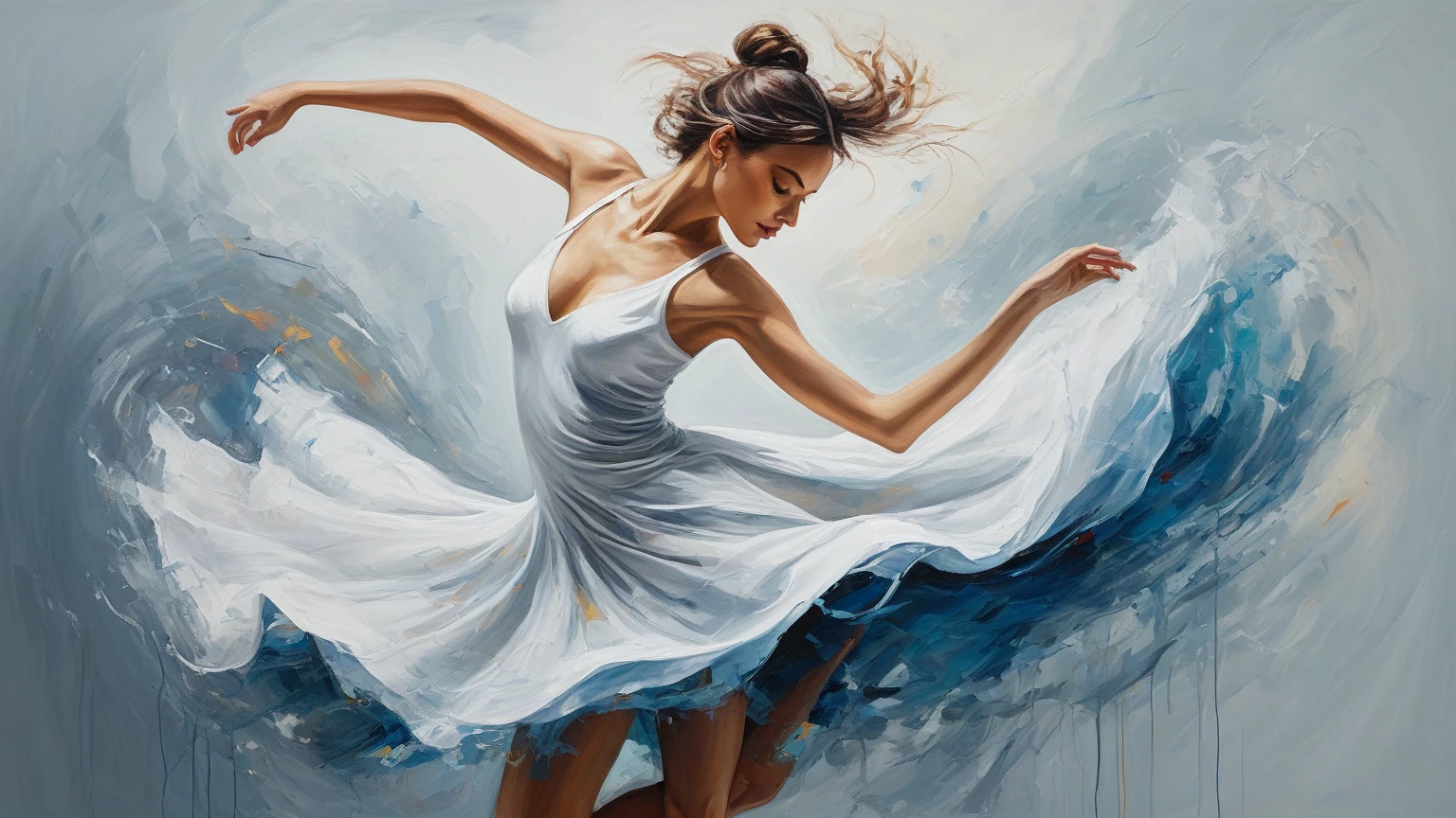 painting of (very blondie:1.1) girl in white leotard doing gymnastics, depth of field. 4K, HDR. by (James C. Christensen:1.2|Jeremy Lipking:1.1|Andrew Atroshenko:1.2) <lora:AngelinaMelnikova_Art_1_2:1>