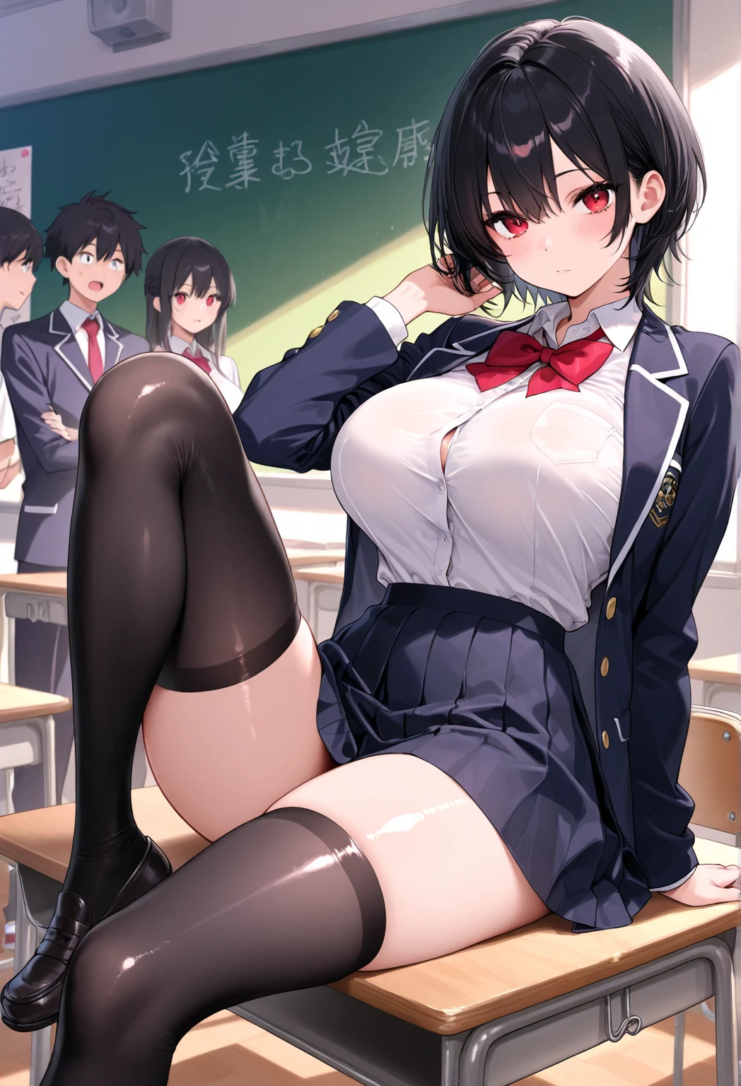 (NSFW:1.5), masterpiece, (realistic, photo realistic:1.2), ((highest quality), extremely fine and beautiful, beautiful face details, real human skin, realistic, photorealistic, From below, sakurajima mai, black long hair, bangs, hairclip, purple eyes, school shirt, (brown school uniform), (school skirt), (black pantyhose), red necktie, Tiny breasts, Cowboy Shot, (Sex with multiple men:1.3), Spread legs, Lying down, Exposing breasts, Cute face, Expressionless, Outdoor, crowd of boys