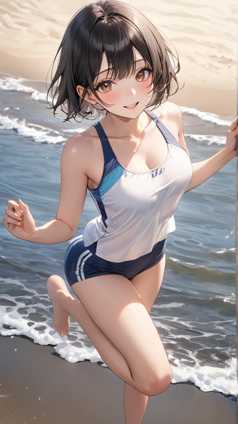 masterpiece, high quality, Nothing there, One Girl, Are standing, stop temporarily, stop temporarily, Gym Wear, Gym suit, Bloomersショーツ, Bloomers, whole body, shirt, Side view, blue eyes, Realistic