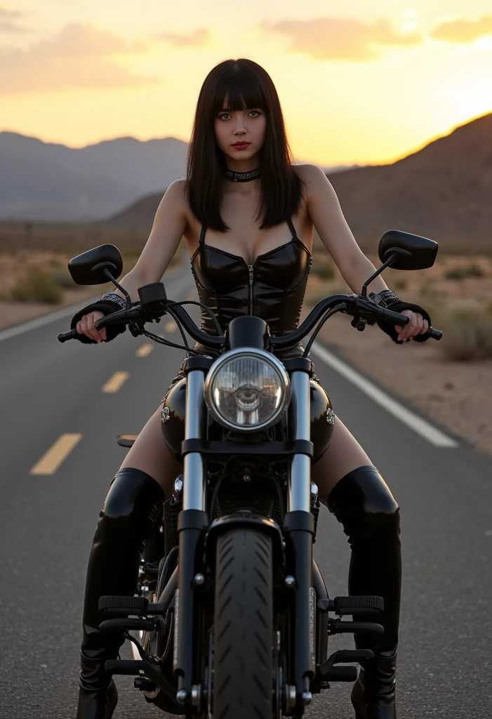 (masterpiece:1.2, best quality), female biker gang. armed and dangerous. mad max fashion style. desert apocalypse background, cinematic lighting.