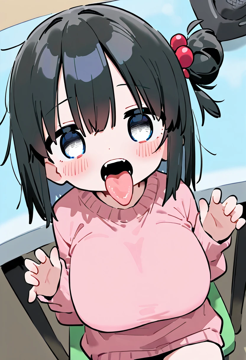 cute anime girl, black short bob hair, big expressive eyes, soft facial features, kawaii, cheerful smile, , pastel colors, high-quality, detailed, studio ghibli style"nsfw、under boob.cameltoe 、crotch grab、cum on body 、excessive cum 、sweat、fellatio gesture、girl trembling with sexual climax