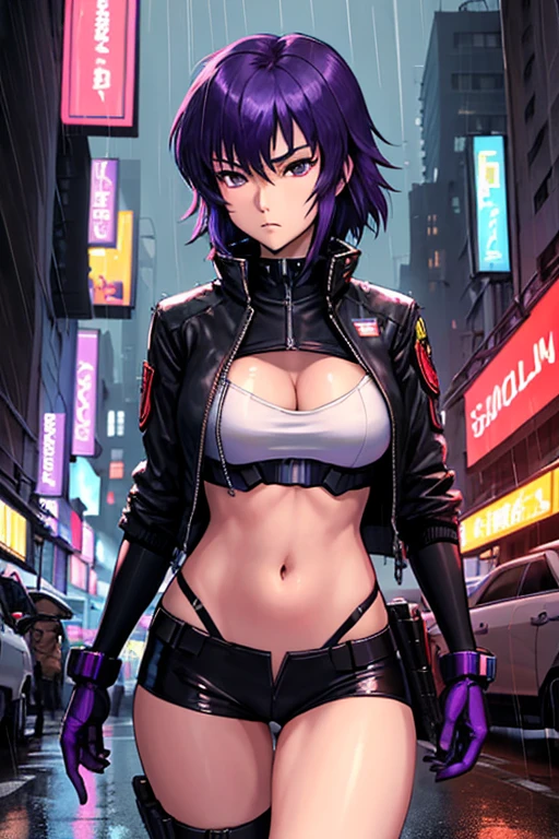 kusanagi motoko, Purple colored hair, red eyes,Anime style woman wearing black tights， anime《Fantasma na Concha》Curly, kusanagi, Misato Katsuragi, Inspired by Morikage Hisumi, anime, Fantasma na Concha, Ghost in the Shell style,seductive anime girls, Anime cute art style, smooth anime cg art, thicc, Anime girl wearing black dress, photorealistic anime girl rendering, ECCHI anime style, realistic anime 3D style, attractive anime girls, [ 4K digital art ]!!