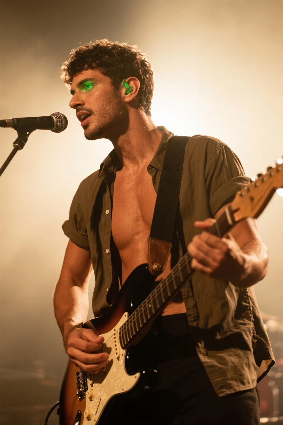 an Attractive young twink, playing electric guitar on stage, shirtless, long messy hair, wet hair, wet, sweating,
skin texture, skin ,details, natural light, sharp focus, cinematic, crystal clear, intricate detail
Wide shot View, Realistic Lighting,
RAW photo, (high detailed skin:1.2), 8k uhd, dslr, soft lighting, high quality, film grain, Arri Alexa,
(analog style:1.6)