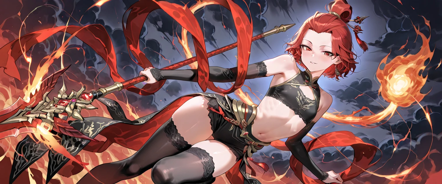 anime girl with red hair and black socks sitting on a chair, female action anime girl, seductive anime girl, cushart krenz arte chave feminino, impacto de ayaka genshin, krenzcushart, from Girls' Frontline, fine-details. Girls' Frontline, best 4k konachan anime wallpaper, Kantai Collection Style, female anime character