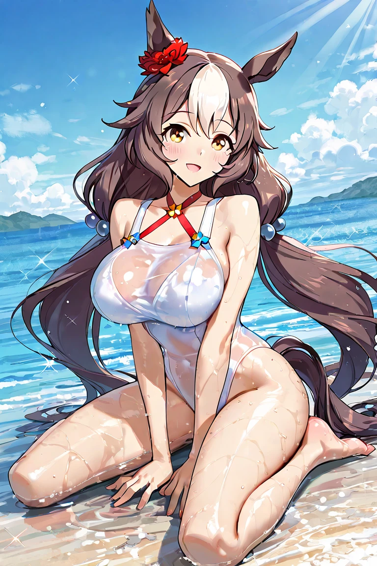 solo, seryuu ubiquitous, long hair, brown hair, (brown eyes:1.3), very long hair, ponytail,, empty eyes ,large breasts, nipple, ,, Heavy snowfall area frozen (Sweating profusely, Love juice, Wet Woman, female ejaculation) crying mountain Alone, crying, Naked, sea, Peeing, lactation, projectile lactation