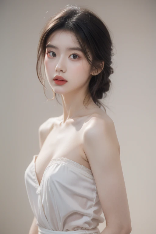 (((best quality))),(((ultra detailed))),(((masterpiece))),illustration,((1 beautiful girl,solo)),(strapless white bra:1.3),((slim,thin)),(short ponytail:1.2),((small breasts,flat chest)),(in the narrow and enclosed toilet compartment:1.3),((dimly lit)),(((sweat,wet))),(((from front,close-up of face)))