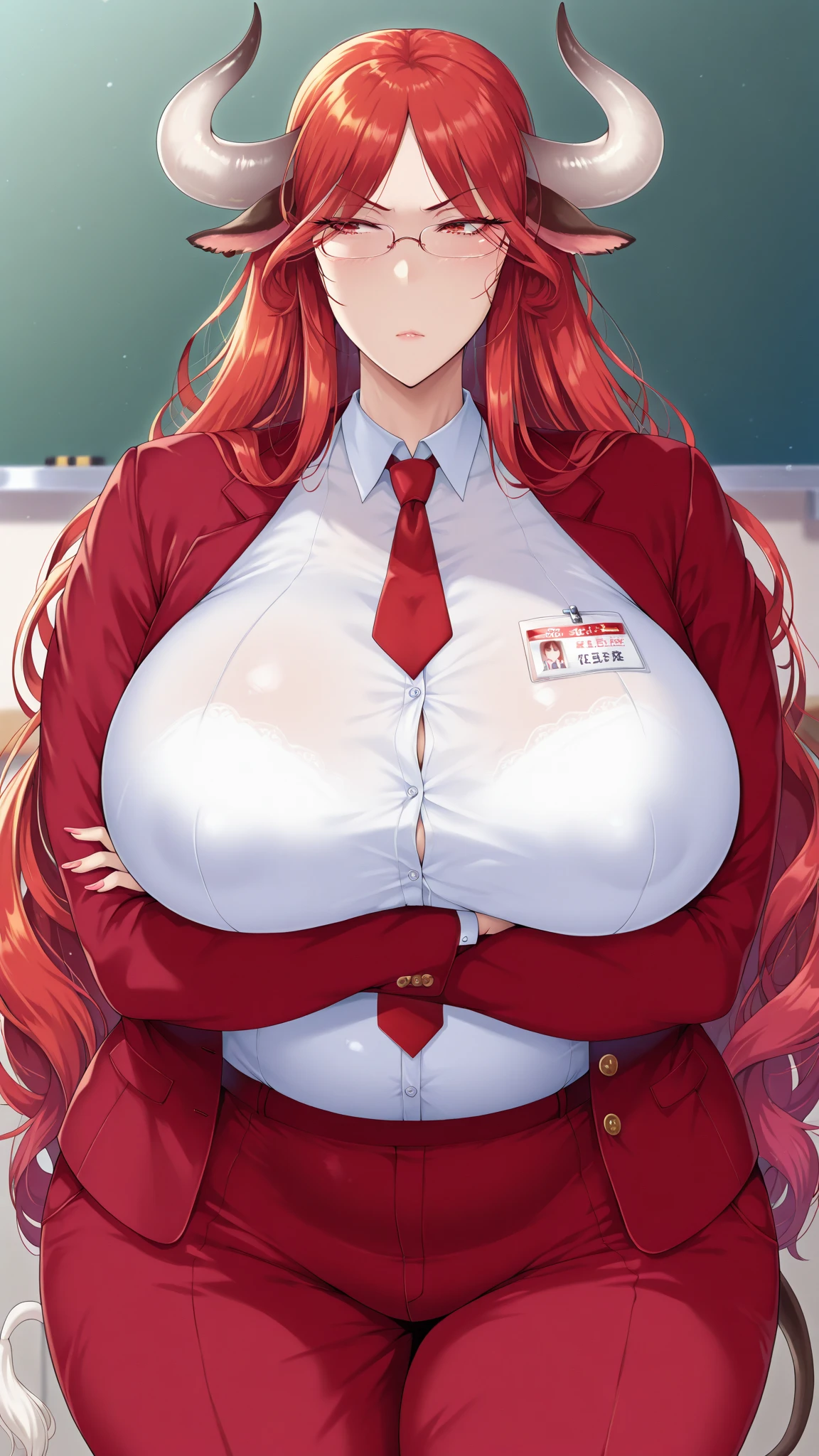 (masterpiece, best quality, highres, detailed, realistic:1.2), american woman, student, (gigantic breasts:1.6), (bursting breasts:1.3), (anxious expression), slender, shy, embarrassed, anxious, withdrawn, nervous, wavy ginger hair, freckles, crowded classroom, shocked students, beautiful face, detailed face, expressive face