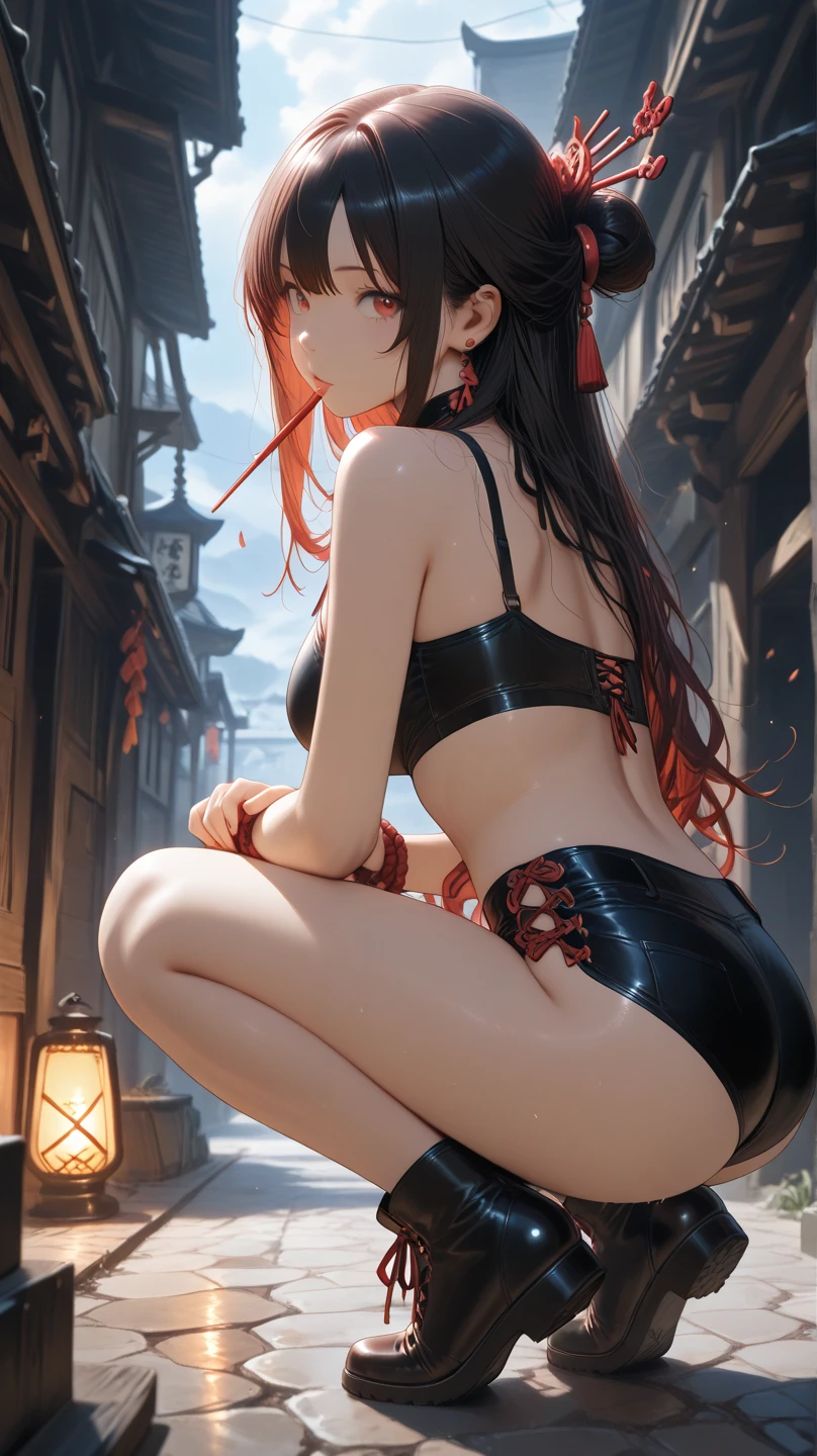 1female,15yo,Slim,熟妇,medium cleavage breasts Thin waist,slenderlegs,Pornographic exposure, 独奏,Arima Kana, star pupils, (black corset, white robe, stocking, red high heels), looking at viewer,(Background with:ln the forest,the rainforest,in summer,sexy pose,Sweat profusely,drenched all over the body,seen from the front, hair straight, mostly cloudy sky,(((tmasterpiece),(Very detailed CG unity 8K wallpaper),best qualtiy,cinmatic lighting,detailed back ground,beatiful detailed eyes,Bright pupils,(Very fine and beautiful),(Beautiful and detailed eye description),ultra - detailed,tmasterpiece,)),facing at camera,(Full body photo),Show shoes,A high resolution,ultra - detailed),revealing breasts, Bulge,legs are open,Raised sexy,Flushed complexion,Open-mouthed,frontage,full body,