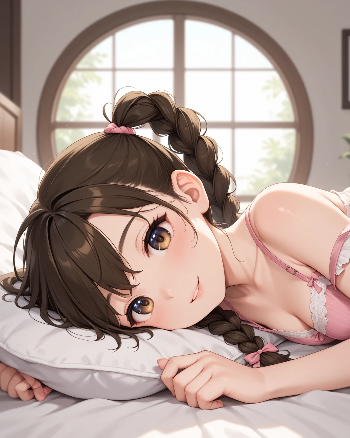 Browsing Caution,((2 women,Have sex)),Lying down,(Brown eyes:1.7), Brown Hair, hair ornaments, ヘアScrunchie, Long Hair, ピンクのScrunchie, Scrunchie, (Beautiful breasts:1.2), Swimwear、(Tabletop:1.2), Highest quality, High resolution, unity 8k wallpaper, (shape:0.8), (Beautiful attention to detail:1.6), Highly detailed face, Perfect lighting, Highly detailed CG, (Perfect hands, Perfect Anatomy),Persistent Gaze, Looking at the audience, Yandere trance, Yandere, Put your hands on your face,Put your hand on your cheek, Hollow Eyes, Yandereスマイル,Laughing with your mouth open,High resolution,Highest quality