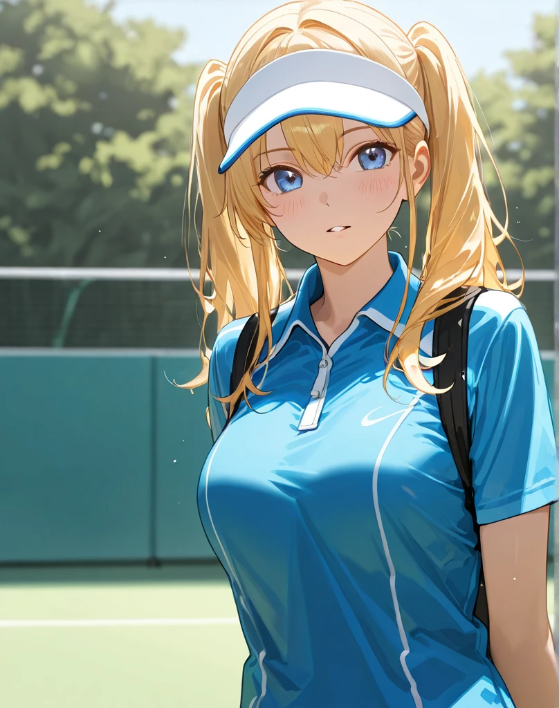 A girl is posing for a photo,pretty girl,Enchanting girl,Anime Girls,
(((One Girl,Baby Face,16 years old))),(Drooping eyes,blue eyes),(Small breasts),
(Matt pink tennis uniform、tennis racket、Sun visor),
BREAK
(Beautiful Hair,Shiny Hair),((Blonde))、Hair blowing in the wind、Wavy Hair、Semi-long hair),
(Expression of fine eyes,Beautiful and delicate eyes,Sparkling eyes,Eye Reflexes),
(double eyelid,Long eyelashes),
(Beautiful Nose,Thin Nose),
(Glossy lips,Beautiful Lips,Thick lips),
(Symmetrical facial features,Perfect Face),(((Detailed skin,Oily skin,Textured skin,Beautiful Skin))),
break
(smile、Embarrassed),
((noon、Tennis court)),((Dynamic Pose、front view, Cowboy Shot)),
break
(((highest quality)),((masterpiece)),((Very detailed))),((High resolution),(8k),(16k,1080p),(Anime 2D Rendering)),(Anatomically correct),
((Realistic)), (The best CG),Highly detailed art,CG illustration,