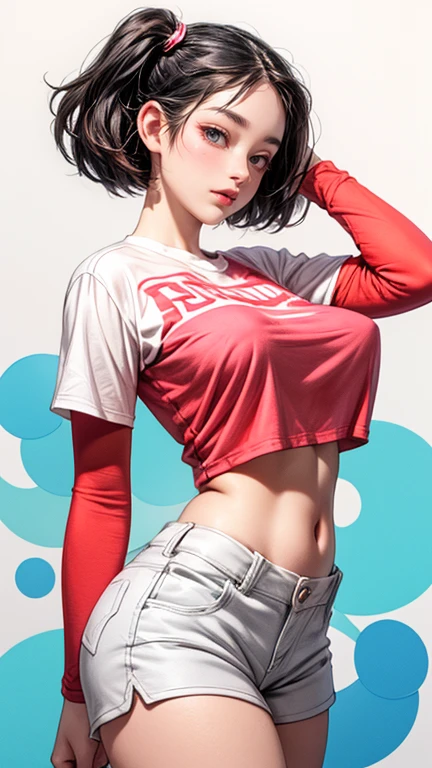 (masterpiece, best quality, 8k wallpaper, high resolution, ultra-realistic) Two women, Japanese girls, 18 years old, long hair and short hair, duo, sunglasses, red long scarf around neck, (masterpiece: 1.2, best quality), (realistic, photorealistic: 1.4), (masterpiece, best quality), looking at you, navy blue school swimsuit, cleavage, D cup, sexy pose, kenpo pose, full body, best proportions, white skin, black hair, looking forward, smiling, 1970s sunglasses, psychedelic background