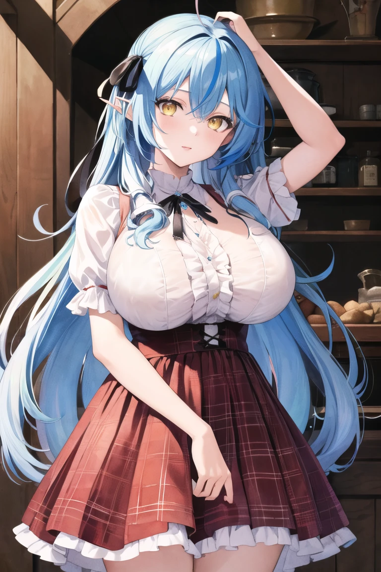 Ultra-high resolution,masterpiece, Attention to detail, Highest quality, 4K,(Light blue long hair),(well endowed,Captivating body、Ultra-detailed skin、Beautiful eyes、Detailed Background),1girl、(Wedding dress、Embarrassed)