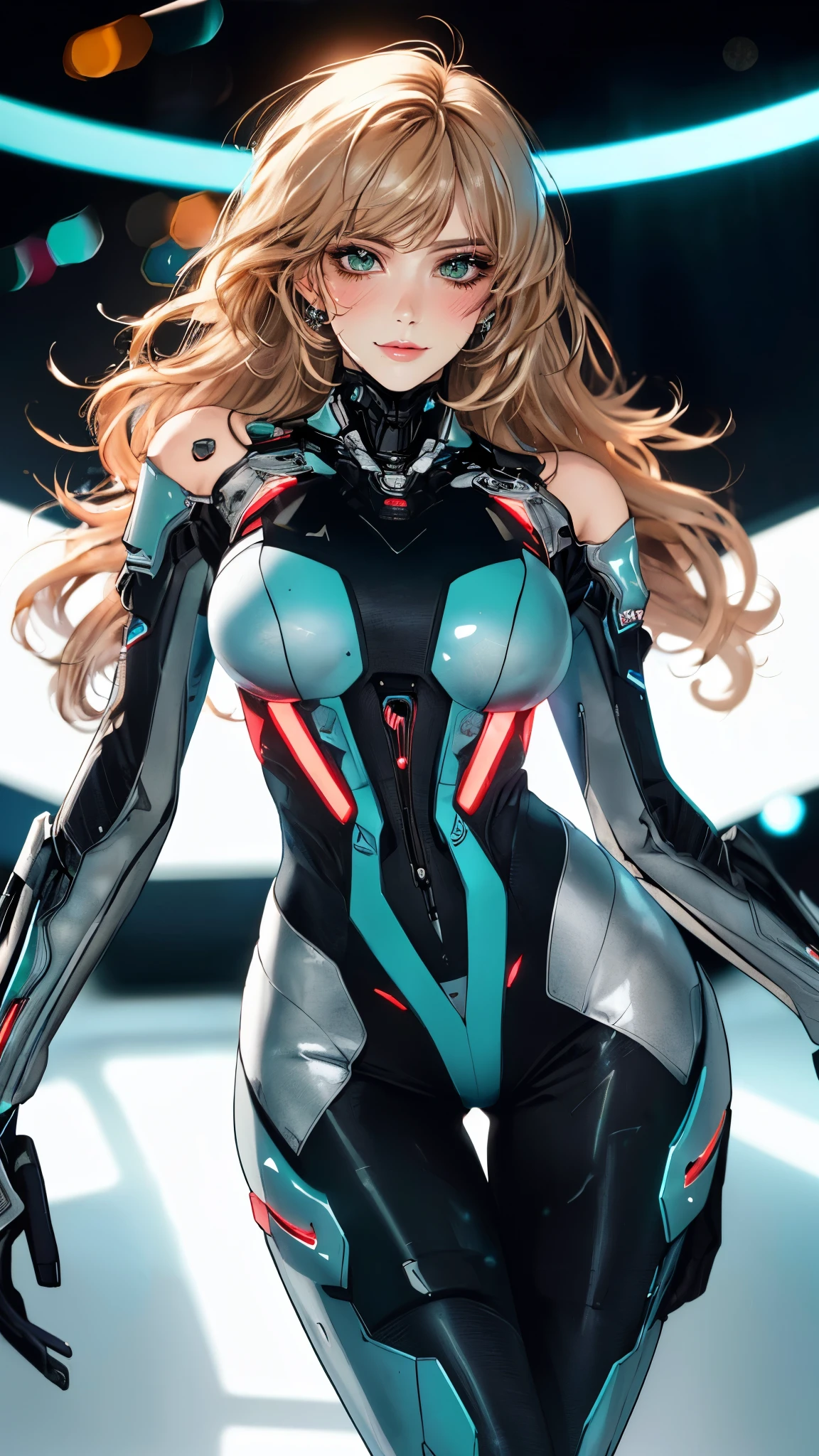 masterpiece, best quality, a beautiful woman with long shiny hair, choppy bangs, delicate face, passionate gaze, perfect smille, blush, seductive expression, tall and fit figure, perfect body, perfect skin, seductive pose, sexy Futuristic Technological Nanogel Clothing, the color scheme is primarily White with Green accents, this character embodies a finely crafted sexy beauty, exquisite and mature art style, mikoyan, anime aesthetic, simple shading, cell shading, goddess, feminine, exquisite photography, depth of field, bokeh, photorealistic, even and soft lighting on face, dramatic, high definition, highres, ultra detailed, professional photo, perfect body proportions, anatomically correct, symmetrical face, extremely detailed eyes and face, perfect eyes, high quality eyes, creativity, RAW photo, UHD, 32k, portrait lighting, cinematic lighting, (masterpiece-anatomy-perfect:1.2)
