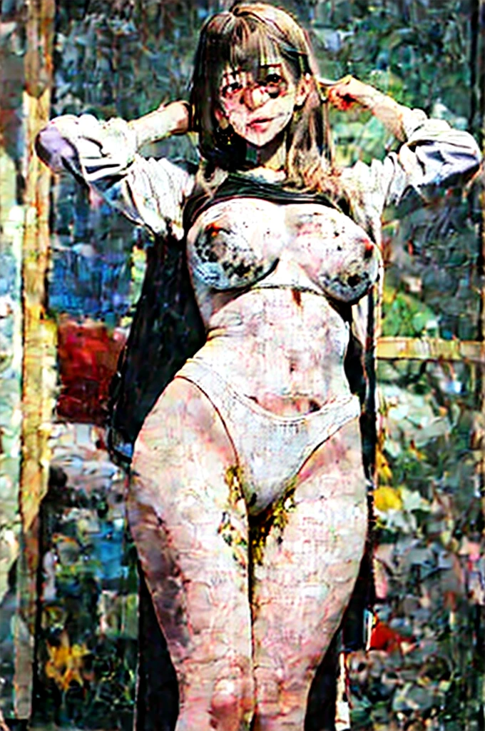 ((masterpiece)), ((best quality)), (ultra-detailed), ((extremely detailed)), 4K,8K), (portrait, masterpiece:1.2 Naked,NSFW, commercial photography, Snapshots of weekend, best quality:1.5, preeclampsia), sports posing, kid's clothes, White camisole:1.5, long camisoles, depth of field:1.2, west Asian girl, (child girl:1.5, tan:1.4, tan skin:1.4, :1.3), (smirk:1.2, Suspicious, doubtful face:1.10, fear, dread, hands behind back:1.5, combed hair), national costume, standing on soccer field, stumpy child:1.3, flat breasts:1.6, flat chest:1.6, flat hip:1.5, dried skin, small or no tits, straight lighting:1.3, short straight hair:1.4, Arabian girl:1.5, AsianEyesEra:0.6, long camisoles,otl:1.5, tan:1.5, flipping clothes, trees, tropical park, grass field, intense sunlight, horizontal line , cumulonimbus cloud, sunny then cloudy, Overgrown grass, shrubs、creampie、