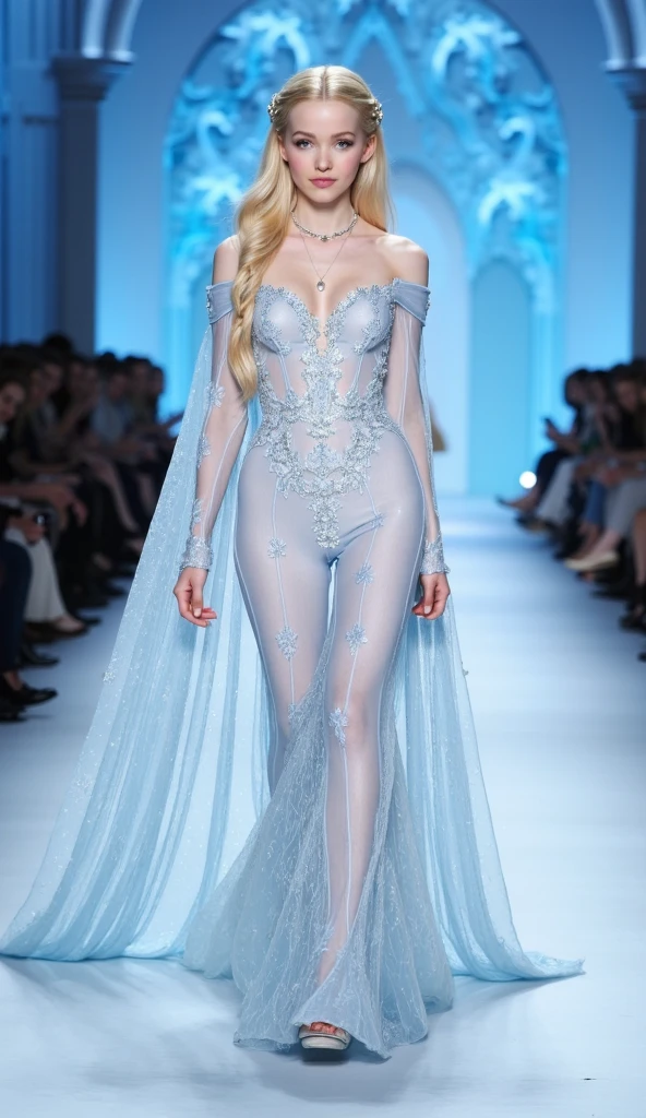 (Best quality,4K,8K,A high resolution,Masterpiece:1.2), Ultra-detailed, (Realistic,Photorealistic,photo-realistic:1.37), fashion show photo, Gisele Bundchen,Adriana Lima,Candace Swanepul, (Supermodel physique), fashion show photo, ((fully body photo)),  Ethereal, Romantic, supermodel body, Long flowing black dress,(Chanel style clothing), Opal necklace, Beautiful high heels, Glamorous, Flowing trousers, indoor: (((Runway scene))), (Snowflakes in the background, ), inside in room：Catwalk scene， Long-range shooting.