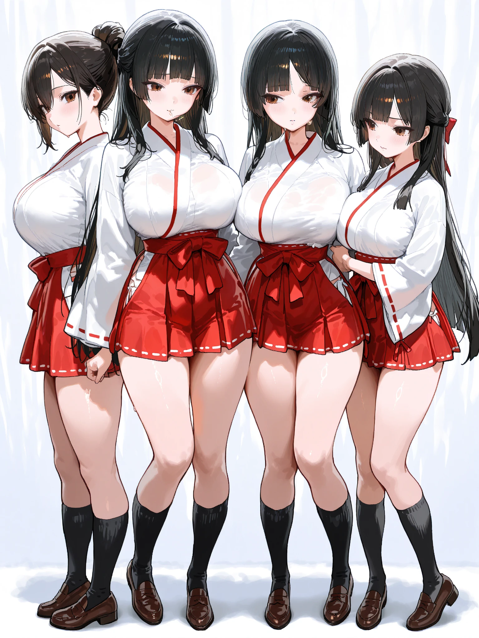 ((slanted eye)),(A MILF),(((maturefemale,adult woman))),Two Women,Paternity,masutepiece,top-quality, ultra-definition, max resolution, A highly detailed,((((Beautiful skins)))), Extremely sexy,Colossal tits,White panties,blush,high legs,thong,((ninjartist,Ninja costume,Short kimono,side slits)),cleavage,overknee socks,A Japanese style,At night,groin,Big ass,Beautiful black hair、Black eyes,poneyTail,bob cuts,Standing,Sexy thighs,Smile