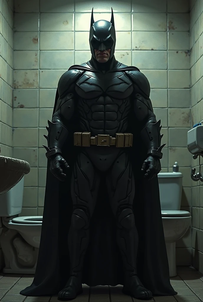 draw Batman in an action scene investigating a crime committed by the villainous Penguin's gang, he checks fingerprints with a magnifying glass on the walls, tables, and boxes thrown on the floor, there is a lot of blood on the floor and Batman realizes that the cyberpunks want to kill him lo, more blood on the floor, marks of machine gun projectiles on the walls because the scene is of Batman investigating a crime because the villains Penguin and Joker want to dominate and change the name of Gotham City to Dark City, 64k, Realistic or Cartoon, detailed, high definicion, ultra resolution,  illustrations,  fingers,  legs,