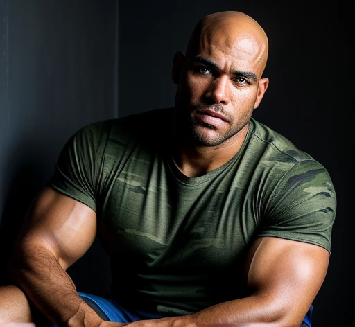 1boy, African American, solo, facial hair,34 yrs old, stud, male focus, flaccid penis, bald head, pectorals, bara, muscular, mature male, muscular male, abs, beard, ring nipples, short hair, navel, stomach, large pectorals, thick eyebrows, corset, white shirt, bare pectorals, dark-skinned male, erection, thighs, garter and suspenders, erection under clothes, fancy suit, dark skin, tie, open shirt, jacket, grey business suit, pectoral cleavage, cowboy shot, cop agent uniform, feet out of frame, thick thighs, looking at viewer, masterpiece, 4k, high quality, highres, absurdres,