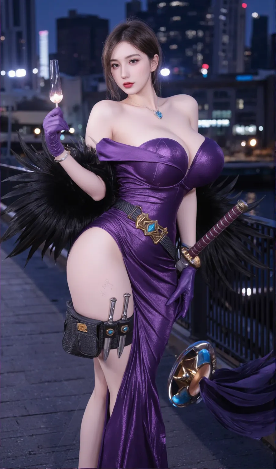 A close-up of a woman wearing a costume holding a sword, 3D rendering of character art 8k, April rendering, Mirabelle Madrid Gale rendering, cute 3D anime girl rendering, full body fairy tale, mature woman, huge breasts, cleavage, V from the devil may cry into an elf, 8k octae rendering photo, angel knight girl,