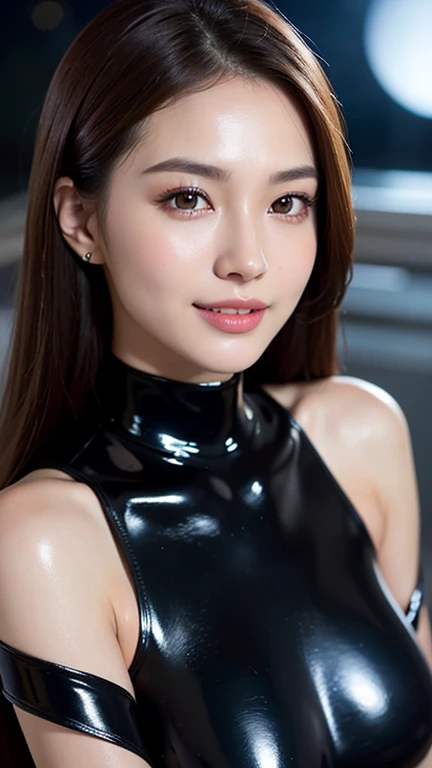 a beautiful detailed sexy stylish female idol,realistic glossy lipstick,extremely detailed smiling face,extremely detailed defined eyebrows,extremely detailed natural makeup,long eyelashes,full body,lesbian,wearing a sheer latex bodysuit,colorful hair,photorealistic,cinematic lighting,high quality,masterpiece,8k,ultra-detailed