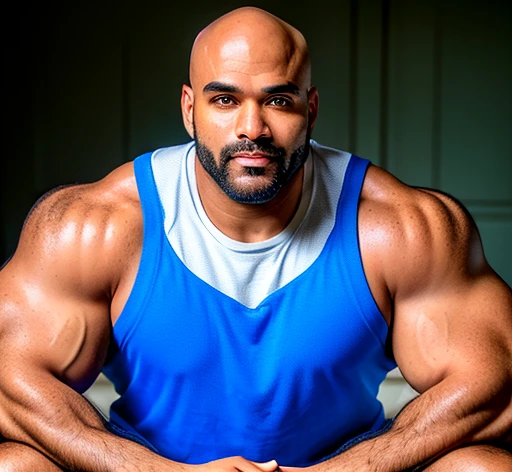 a hairy, bearded Puerto Rican man posing on a stage with his arms up and a smile on his face, a portrait by Byron Galvez, featured on instagram, Baroque, body builder physique, Physicist exagerado, Physicist muscular exagerado, Mr. Universe, big fit ass, long, stark, Physicist |, corpo fitness ifbb, body builder posing, body builder, body builder body, ernest khalimov body
