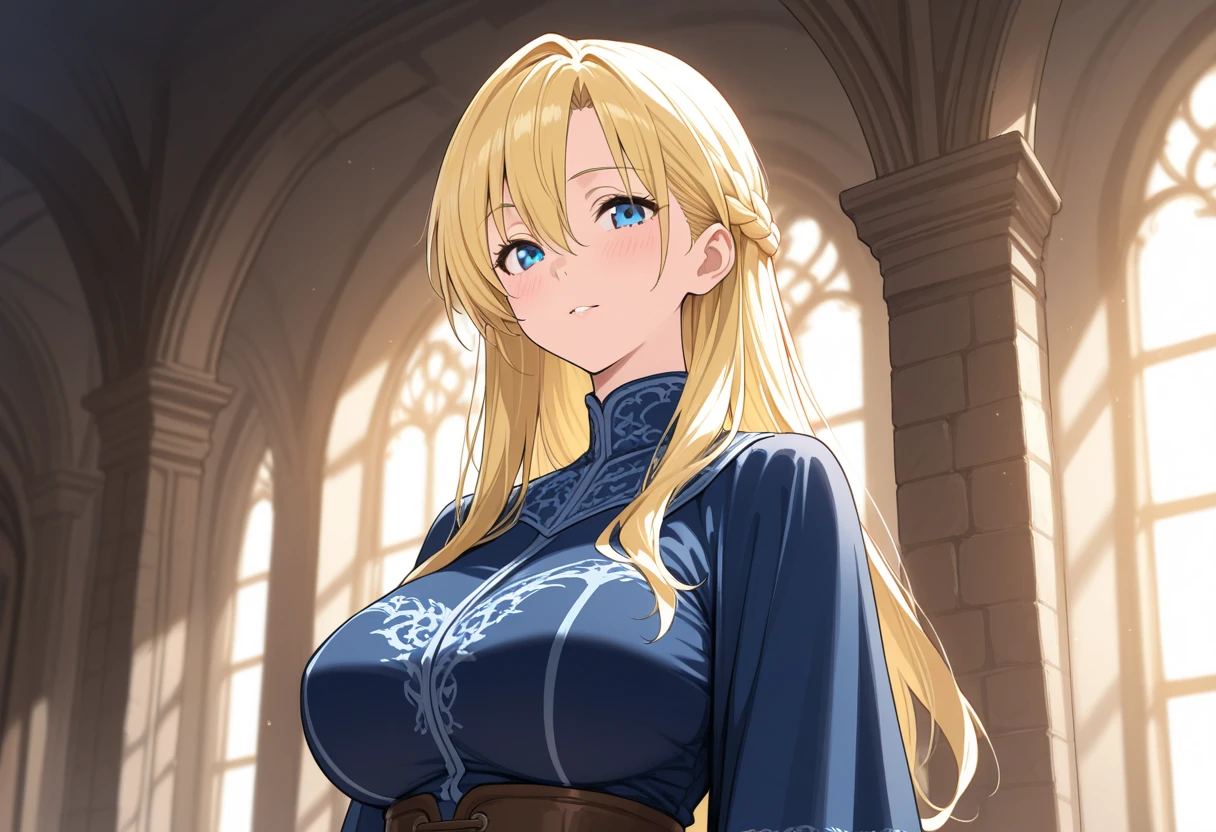 Blonde Hair, choker, (Green Eyes:1.5), Long Hair, break bare shoulders, Blue kimono, blush, blush stickers, Cleavage, clavicle, have, Off the shoulder, Pentacles, wizard have, (Blue clothes:1.5), break looking at viewer, break outdoors, city, break (masterpiece:1.2), highest quality, High resolution, Unity 8k, (shape:0.8), (Beautiful details:1.6), Highly detailed face, Perfect lighting, Extremely detailed CG, (Perfect hands, Perfect Anatomy),