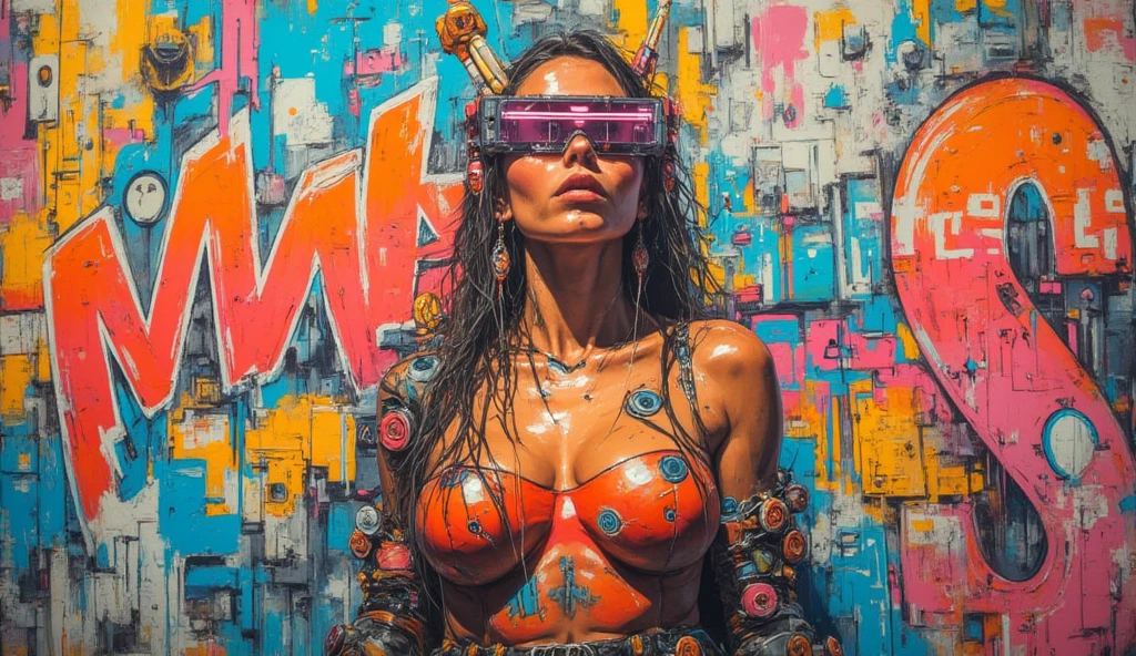 Beautiful young woman, Beautiful big breasts, Front opening shirt, Body painting with pop designs drawn directly all over the body, heart shapes, Pop Art Design, Cutting-edge fashion, Innovative, The center of attention, newyork, Special art design, pubick hair, cameltoe details, -devise, Beautiful background, A futuristic, spark of light, conceptual art, Super Detail, ccurate, high details, Anatomically correct, Outdoors, Beautiful Landscape Forest, castle, cutting edge, A sexy, kaleidoscope, Illustration of stained glass art throughout,