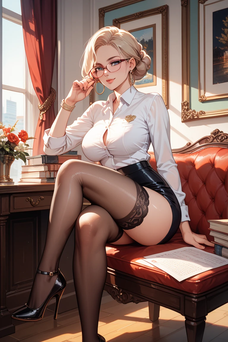 Top image quality, Raw photography,ultra-high-resolution, 28-year-old naked Jassica Biel, Glasses beauty, Formal shirts, wide pen shirt, Showing  small perky breasts exposed, their rosy hard nipples peeking out, Lifting her formal skirt, No panties, fair white skin, shiny white skin, Short Bob,1bright silver hair, purple hair, purple eyes, Very thin lips, beautiful eyes finely detailed, elongated eyes, pale pink blush, long eye lashes, Beautiful double eyelids, eyeshadows, neckless, Nipple Ring, Sitting in an office chair, very wide spread your legs, Showing off your hairy pussy, Large corporate offices, Corridors of large companies, Fashionable glasses, Lighting that emphasizes beautiful skin, (full body)((best quality)), ((masterpiece)), (detailed), perfect face
