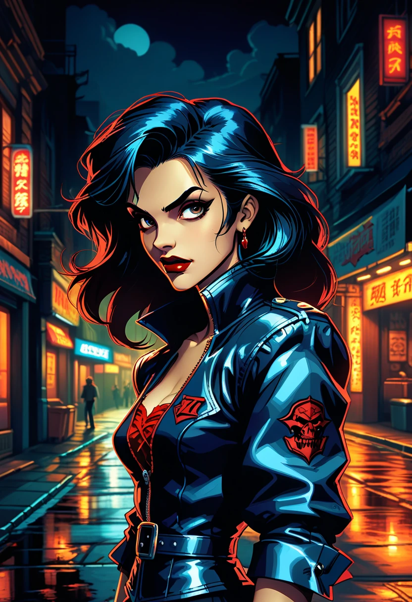 woman with medium length blue hair, в bikini, cyberpunk art, gothic art, cute aesthetic with atmosphere, Cartoon aesthetics, in a red suit, wear gothic accessories