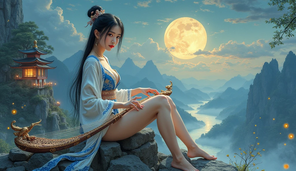 white lotus in the hair, gentle kind beautiful delicate face