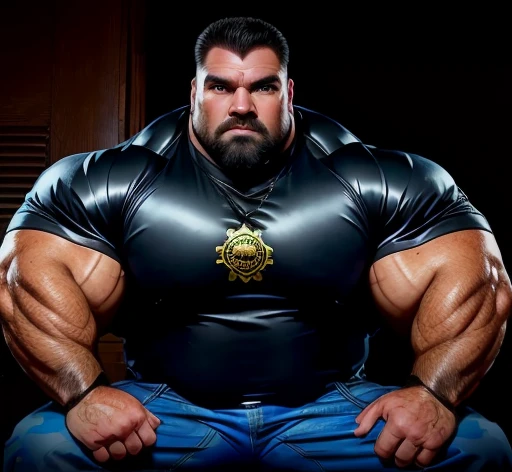 1boy, indian, solo, facial hair,34 yrs old, daddy, male focus, flaccid penis, pectorals, bara, muscular, mature male, muscular male, abs, beard, ring nipples, chest harness, short hair, navel, stomach, large pectorals, thick eyebrows, bare pectorals, dark-skinned male, erection, thighs, erection under clothes, bondage attire, dark skin, tie, nouveau riche, gold suit, pectoral cleavage, cowboy shot, feet out of frame, thick thighs, looking at viewer, masterpiece, 4k, high quality, highres, absurdres,