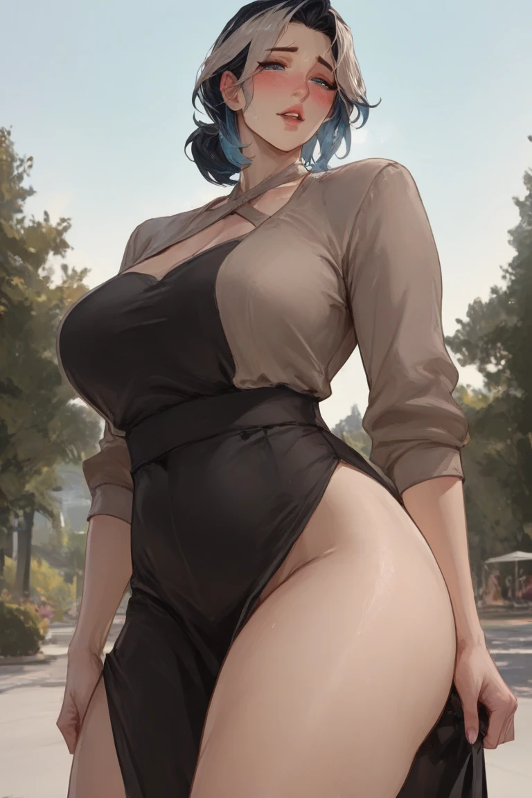 Marie Kanker, solo girl, blue short hairstyle, cute face, naked, big breasts, thick body, Marie Kanker Ed Edd N Eddy, full body, Standing at the park, cuerpo completo, High resolusion