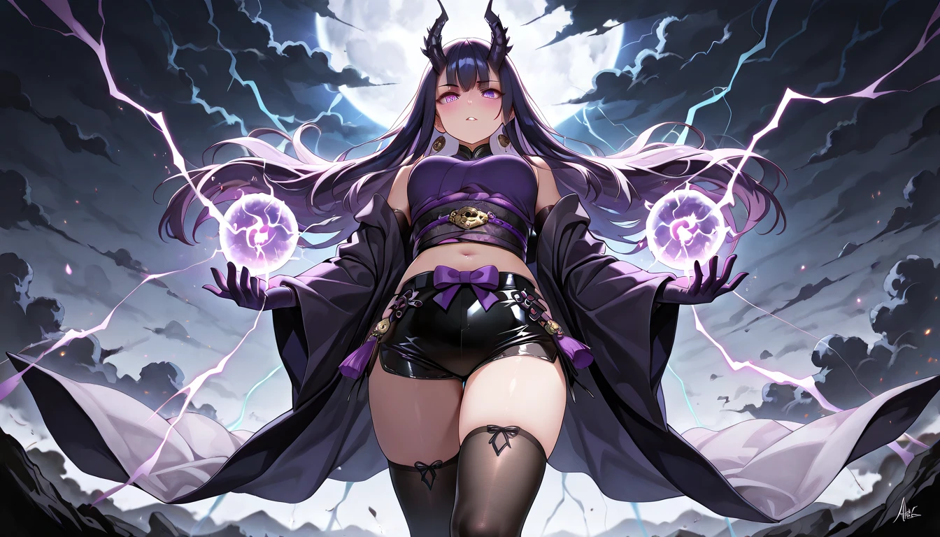 purple hair milf demon goddess, full body