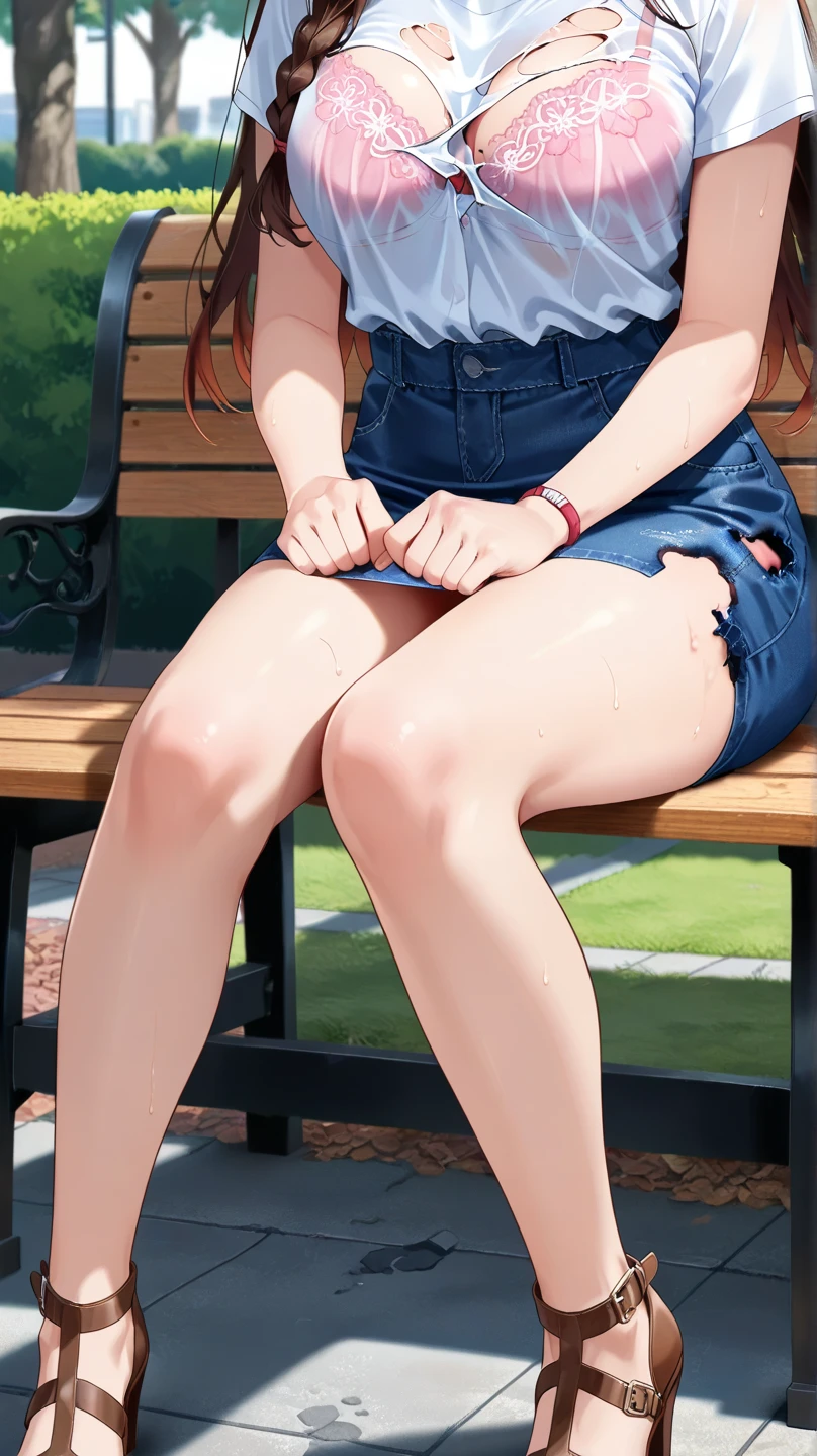 Super detailed,masterpiece,best quality,harf,View,blush blush,Yazawa Nico,red eyes, Blunt hair, 1 female、White clothes、The belly is visible,White bun hairstyle, black hair color hair、chubby、Smile、pale pink lips、Soaked all over,oestrus,Blushed,visible、Red yoga pants,Sit with your knees folded,wet hair,messy hair,on the ground,Squat on your knees,屈膝sit down,front view,Place your fingers on your lips,Legs slightly open,Legs not together,sit down,Hands together,front shot,坐on the ground,Sit with your legs folded and bent your knees,front view