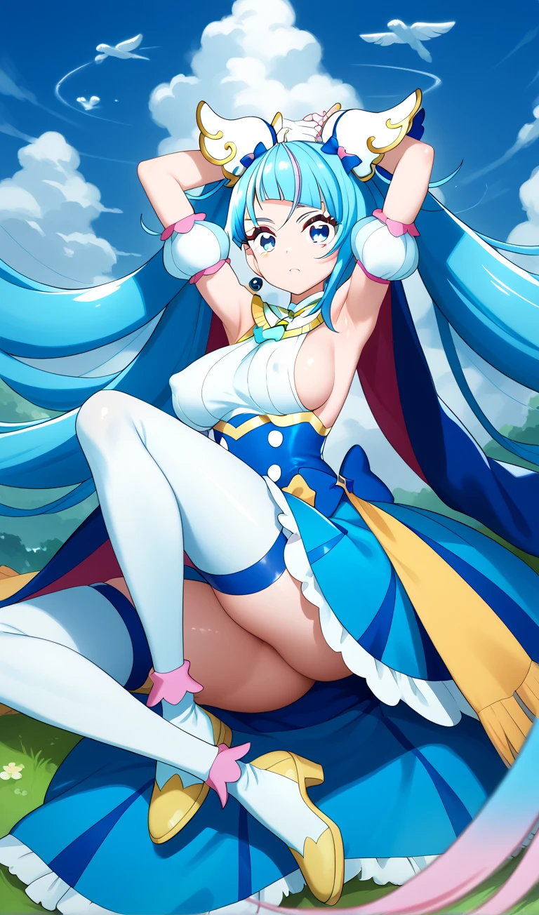 (masterpiece, Highest quality;1.3), Very detailed ,Super detailed, One girl,alone, Twin tails, Large Breasts, Wicked Smile, Gundam(Search results for RX78), sf, Mecha, , Blue Hair, alone, hair ornaments, Long Hair, Twin tails, Golden Eyes, jewelry, Earrings, View your viewers,Shinjuku City Background,night, There are lots of neon signs, Moon base, Detailed dress, Micro Mini Skirt, From below, Sitting,, Bust Shot,